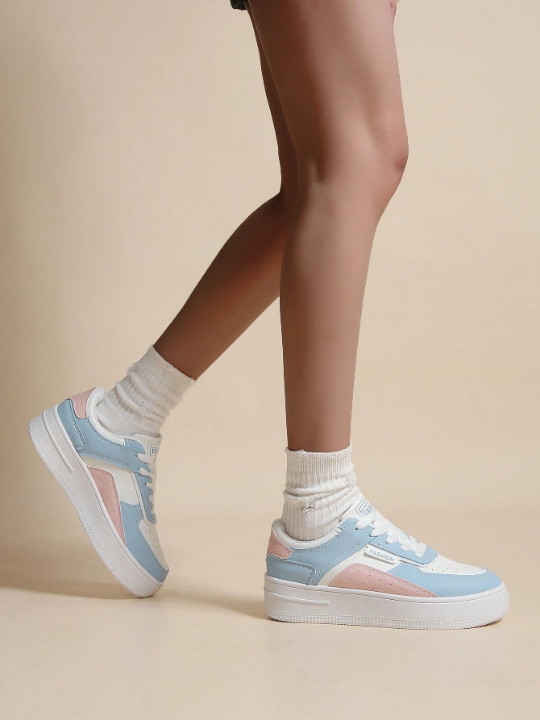 Spring/Summer White Casual Shoes For Women With Thick Soles And Increased Height, Front Tied, Suitable For Daily Wear Or Sports, Ideal For Students