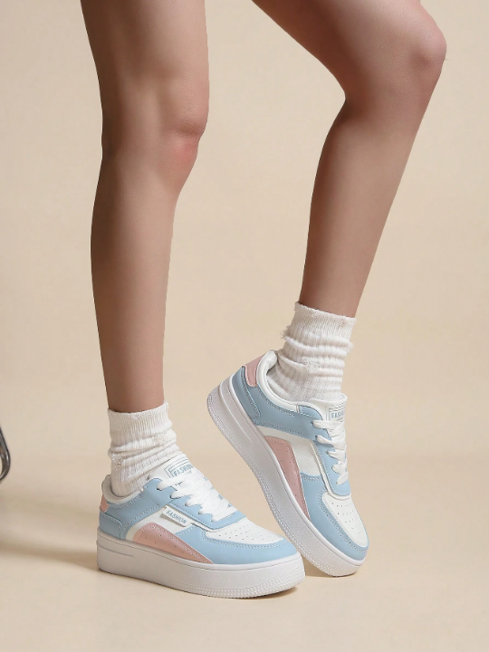 Spring/Summer White Casual Shoes For Women With Thick Soles And Increased Height, Front Tied, Suitable For Daily Wear Or Sports, Ideal For Students