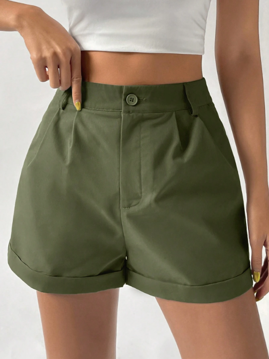 EZwear Women's Pleated Hem Rolled-Up Short Pants For Summer