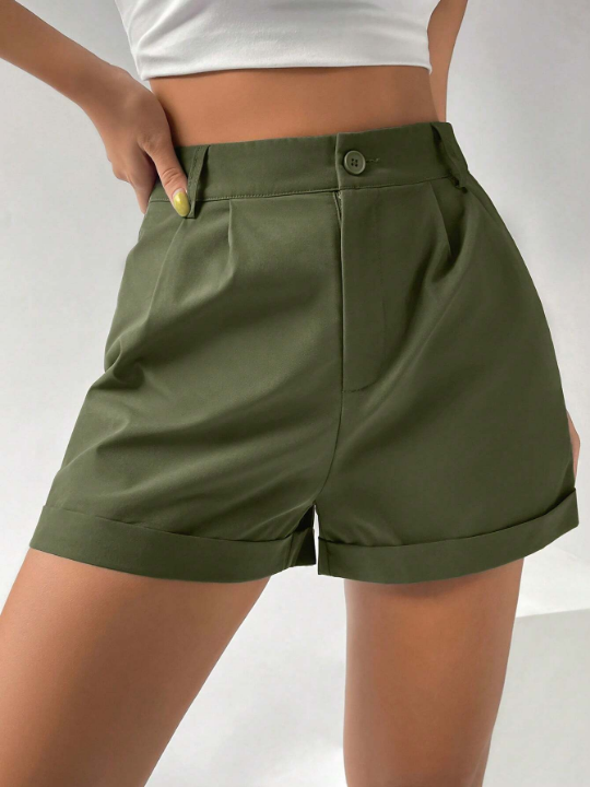 EZwear Women's Pleated Hem Rolled-Up Short Pants For Summer