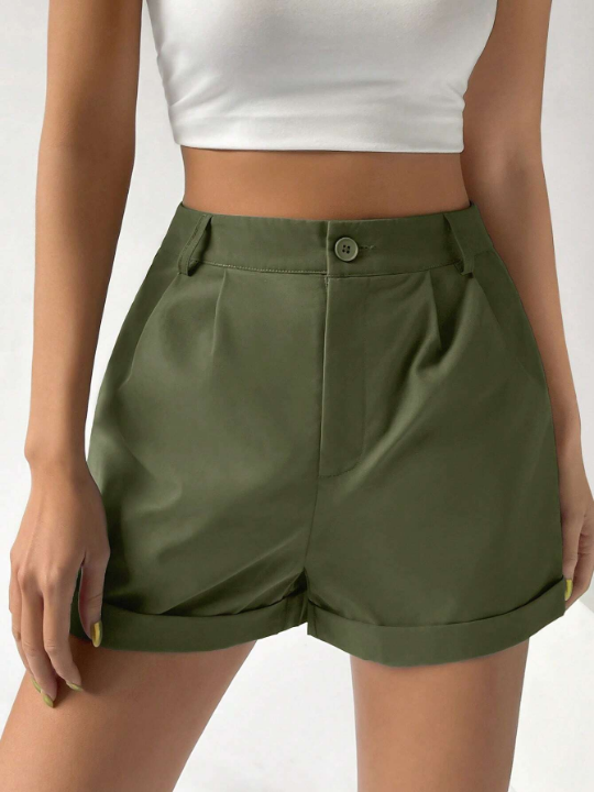 EZwear Women's Pleated Hem Rolled-Up Short Pants For Summer