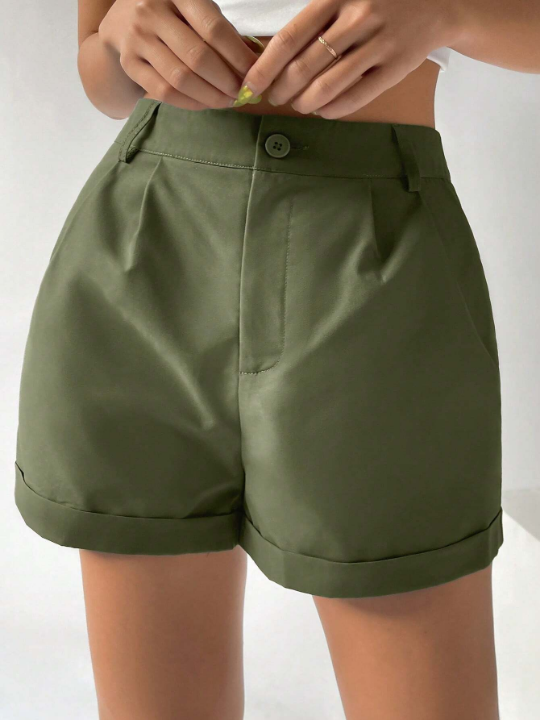 EZwear Women's Pleated Hem Rolled-Up Short Pants For Summer