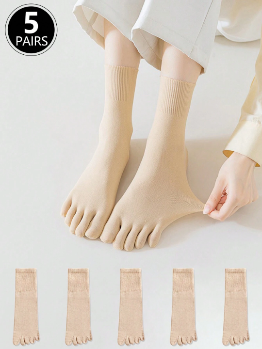 5pairs Women's Thin Breathable Toe Socks For Spring And Summer