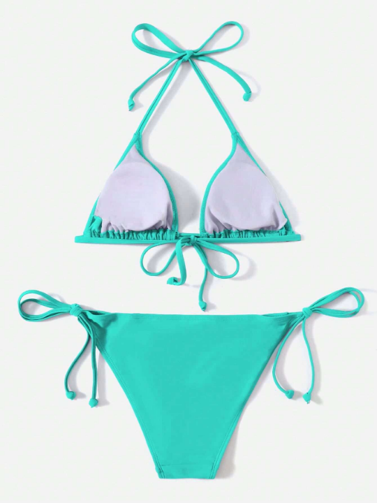 Swim Basics Solid Triangle Tie Side Bikini Swimsuit