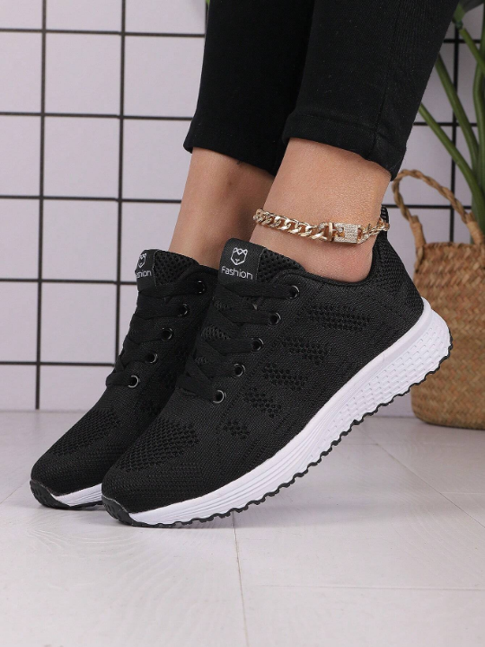 Women's Lightweight Mesh Athletic Shoes, Breathable Lace-Up Running Shoes, Casual And Fashionable Sneakers