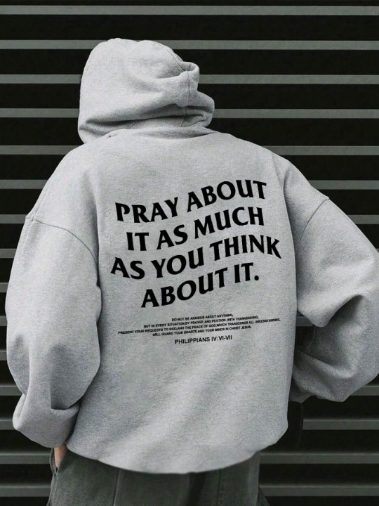 Men's Hoodie With Cross Pattern And Slogan Print On The Back