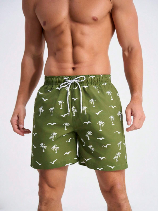 Manfinity Men's Cartoon Printed Beach Shorts With Drawstring Waist And Pockets