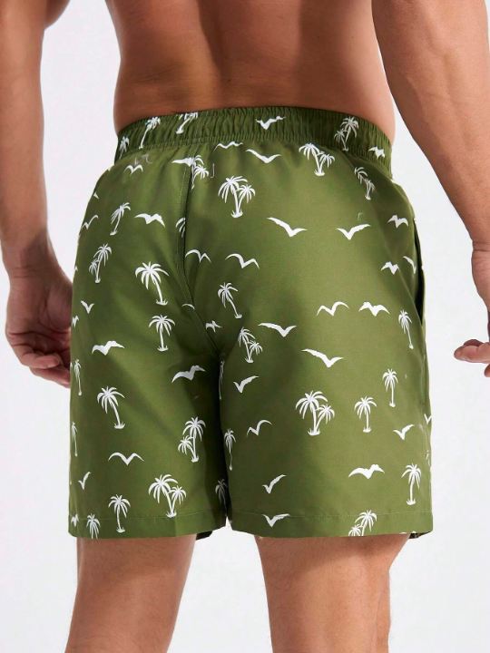 Manfinity Men's Cartoon Printed Beach Shorts With Drawstring Waist And Pockets