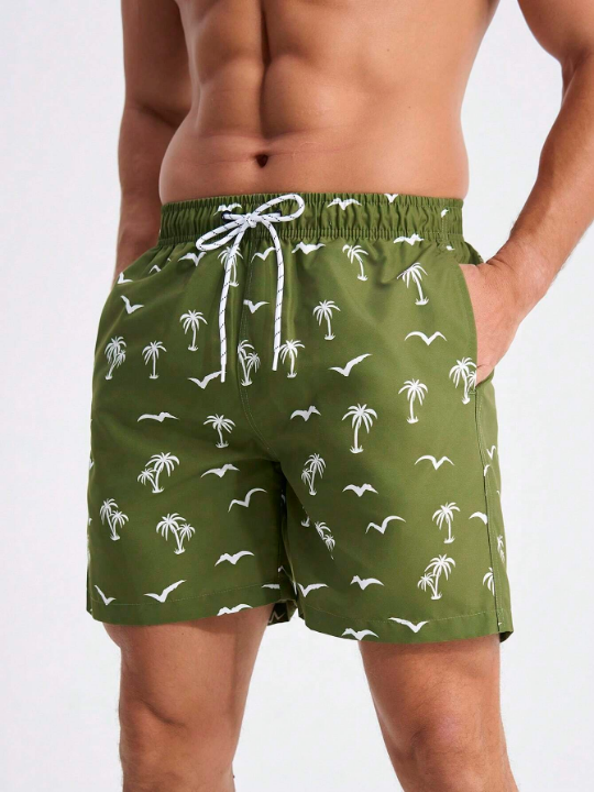 Manfinity Men's Cartoon Printed Beach Shorts With Drawstring Waist And Pockets