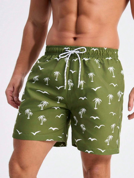 Manfinity Men's Cartoon Printed Beach Shorts With Drawstring Waist And Pockets