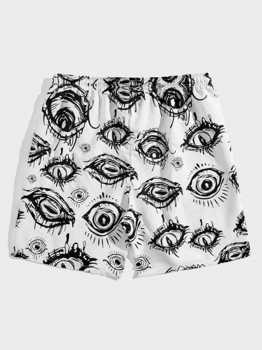 ROMWE Anime Men Eye Print Drawstring Waist Shorts