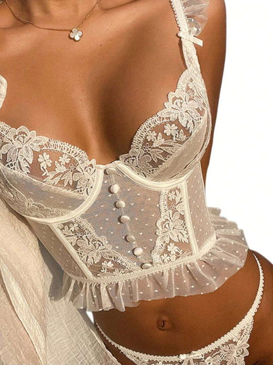 Women's Sexy Lace Bra & Thong Set With Underwire