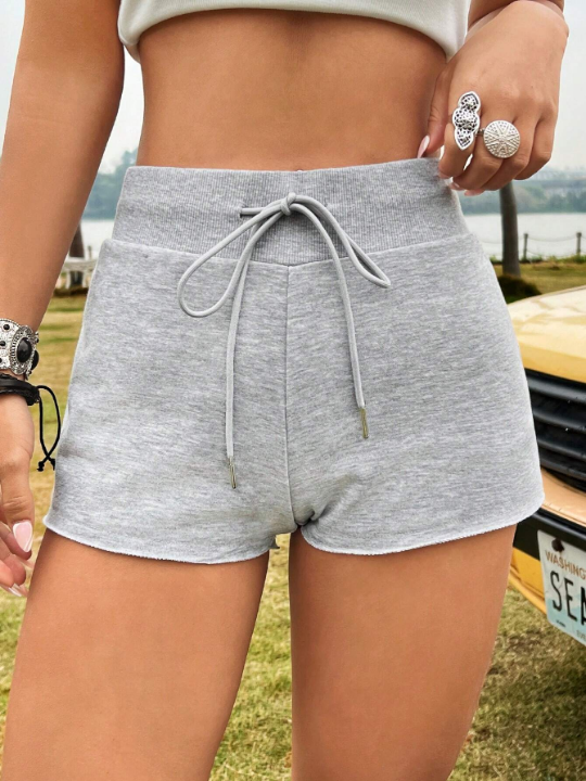 EZwear Women's Grey Knitted Drawstring Shorts