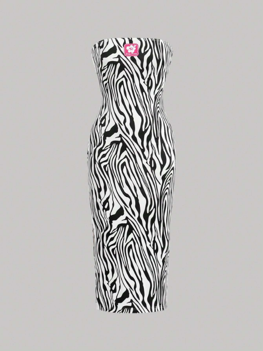 Qutie Zebra Print Strappy Split Dress