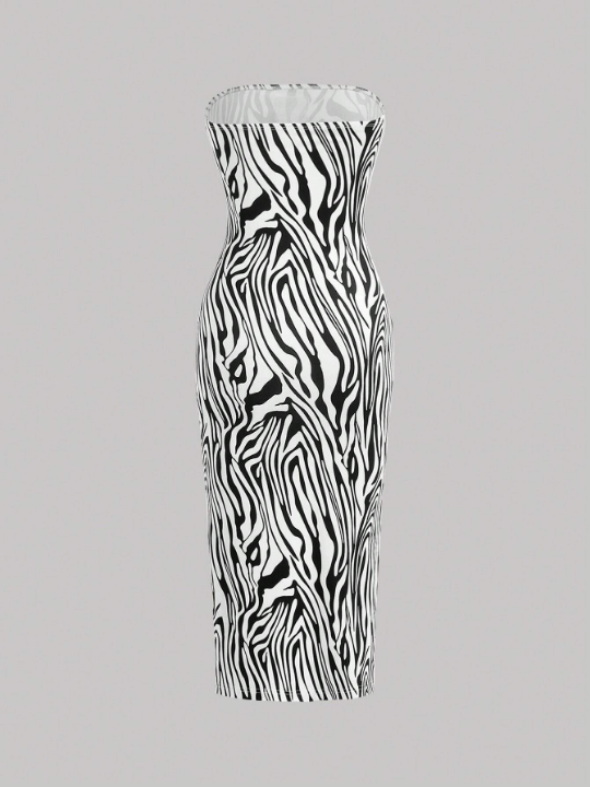 Qutie Zebra Print Strappy Split Dress