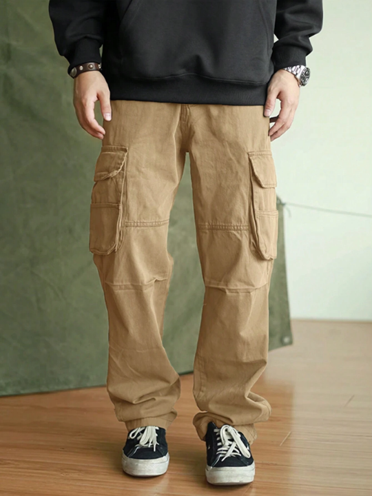 Manfinity Hypemode Men's Solid Color Wide-Leg Flip-Pocket Pants