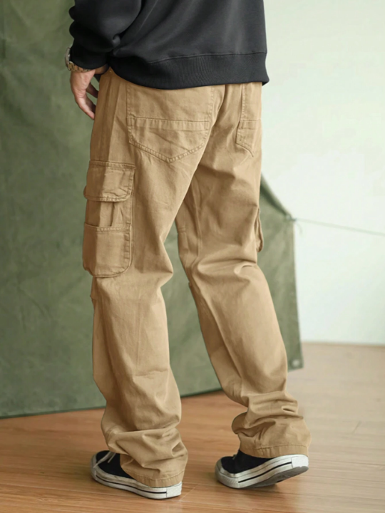 Manfinity Hypemode Men's Solid Color Wide-Leg Flip-Pocket Pants