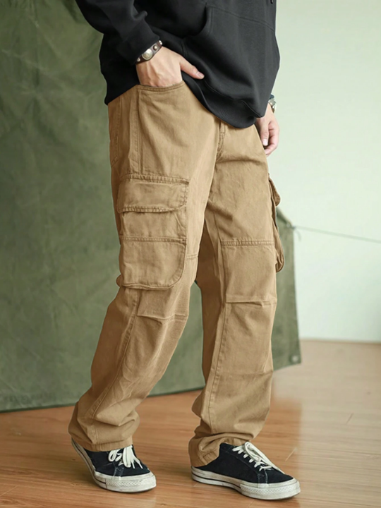 Manfinity Hypemode Men's Solid Color Wide-Leg Flip-Pocket Pants