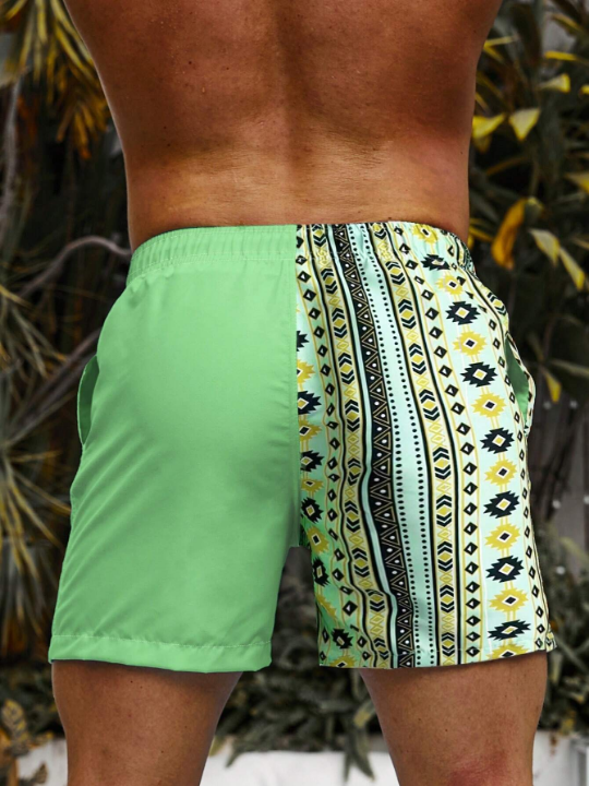 Manfinity Men's Stylish Drawstring Beachwear With Colorblock Design