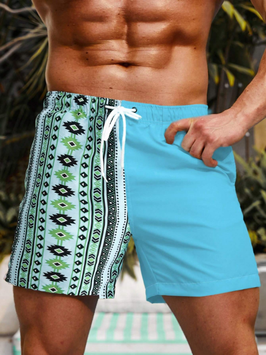 Manfinity Men's Drawstring Colorblock Swim Trunks Beach Shorts