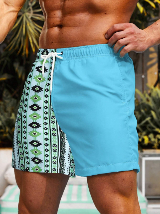 Manfinity Men's Drawstring Colorblock Swim Trunks Beach Shorts