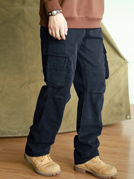 Manfinity Hypemode Men's Loose Solid Color Flip-Pocket Trousers