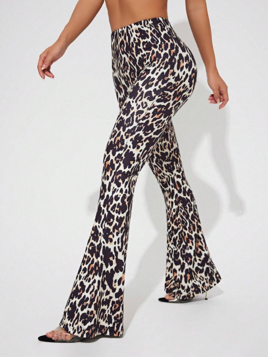 Women's Leopard Print Flare Sports Pants