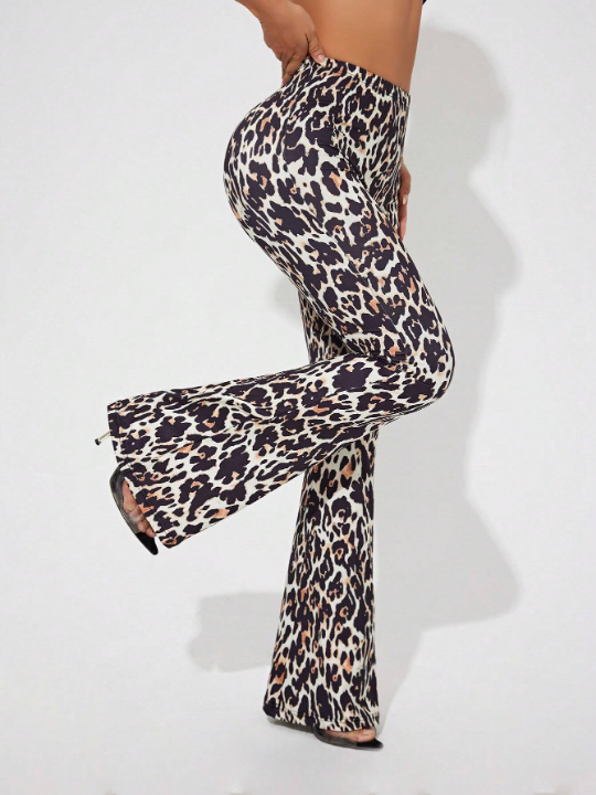 Women's Leopard Print Flare Sports Pants