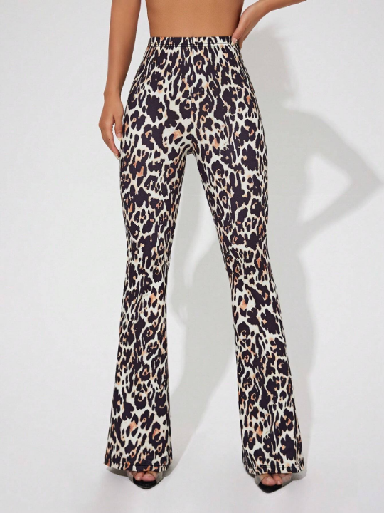 Women's Leopard Print Flare Sports Pants