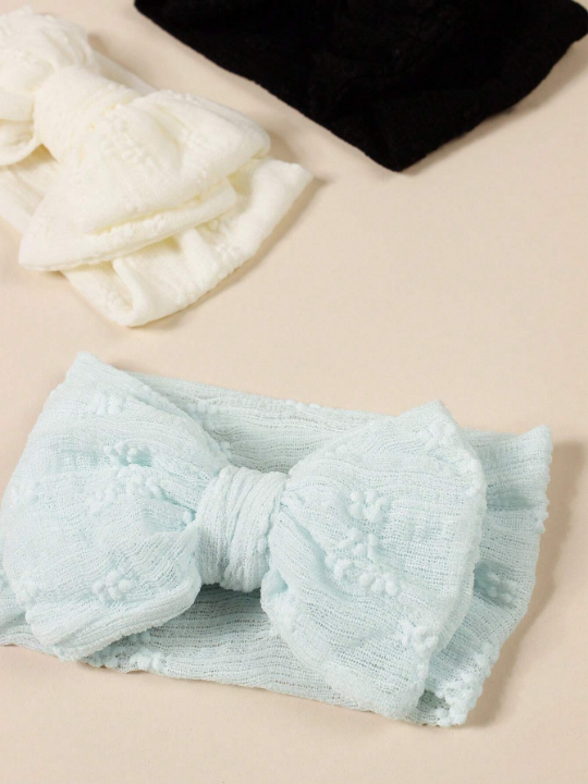 3pcs Baby & Toddler Soft And Breathable Embroidered Mesh Double Layered Bowknot Stretchy Headband