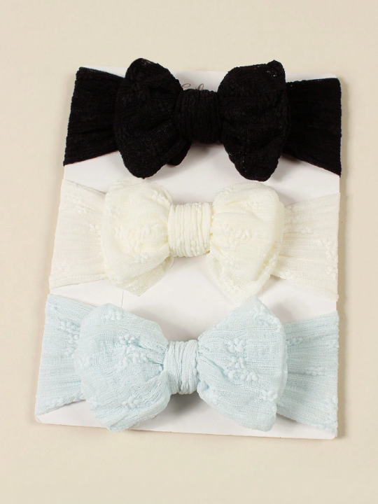 3pcs Baby & Toddler Soft And Breathable Embroidered Mesh Double Layered Bowknot Stretchy Headband