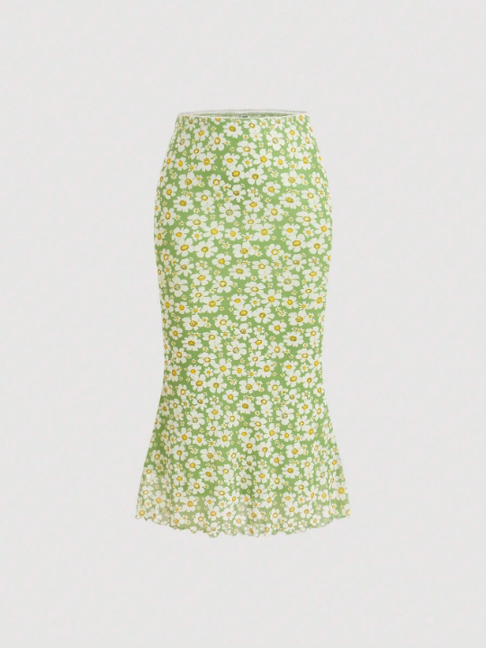 MOD Chiffon Daisy Print Fish Tail Skirt