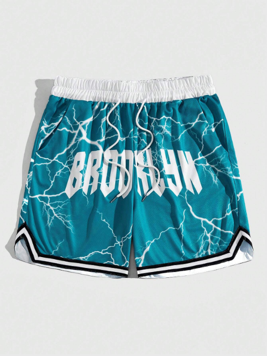 ROMWE Street Life Men's Fashionable Printed Drawstring Sporty Vacation Shorts