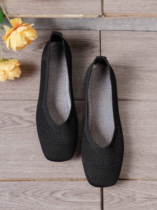 Women's Breathable Hollow Out Anti-Slip Flat Shoes, Outdoor Fashionable Ballet Dance Two-Tone Loafers