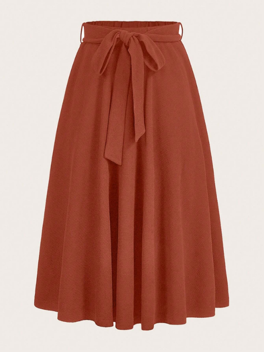 Priv Solid Flare Hem Belted Skirt