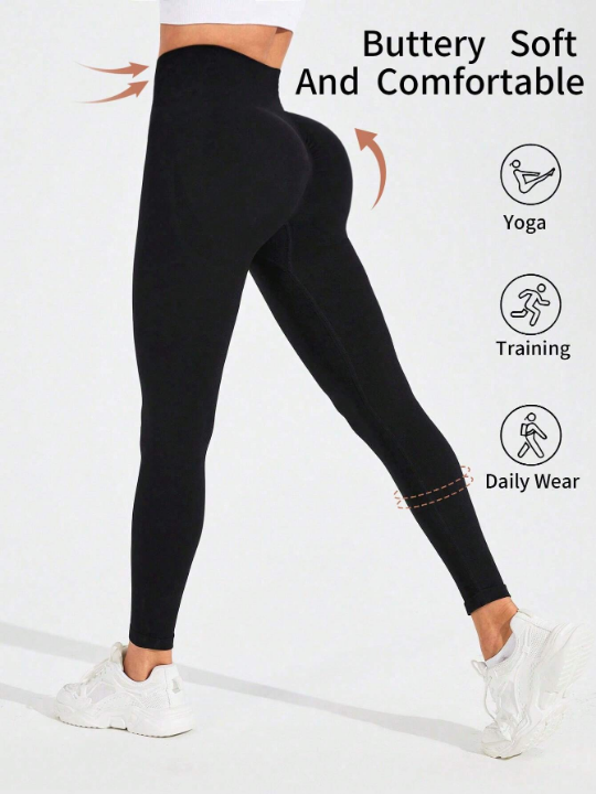 Women's Solid Color Wide Waist Yoga Leggings