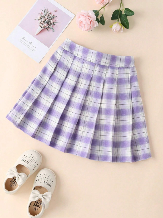 Tween Girl Tartan Print Pleated Skirt