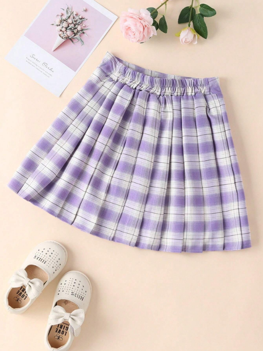 Tween Girl Tartan Print Pleated Skirt