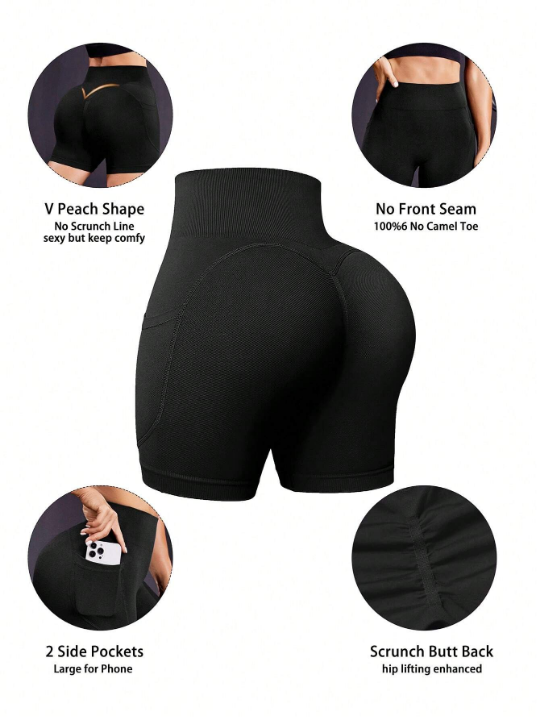 Yoga Basic Seamless High Elastic Workout Yoga Shorts With Pockets