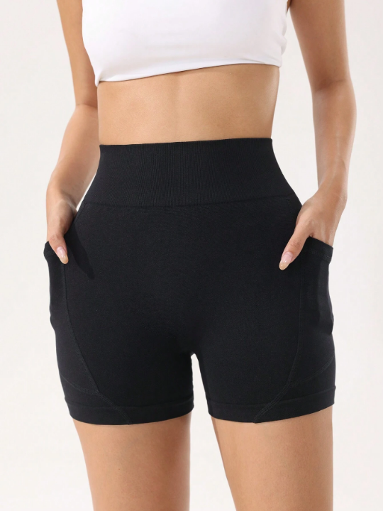 Yoga Basic Seamless High Elastic Workout Yoga Shorts With Pockets