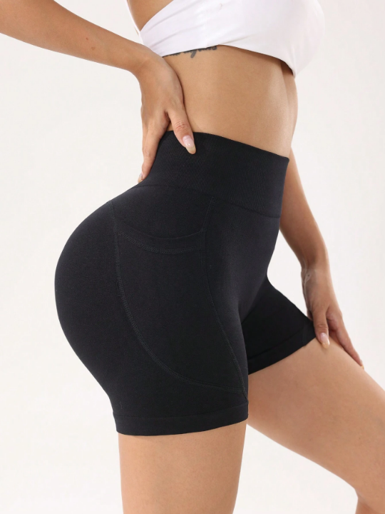 Yoga Basic Seamless High Elastic Workout Yoga Shorts With Pockets