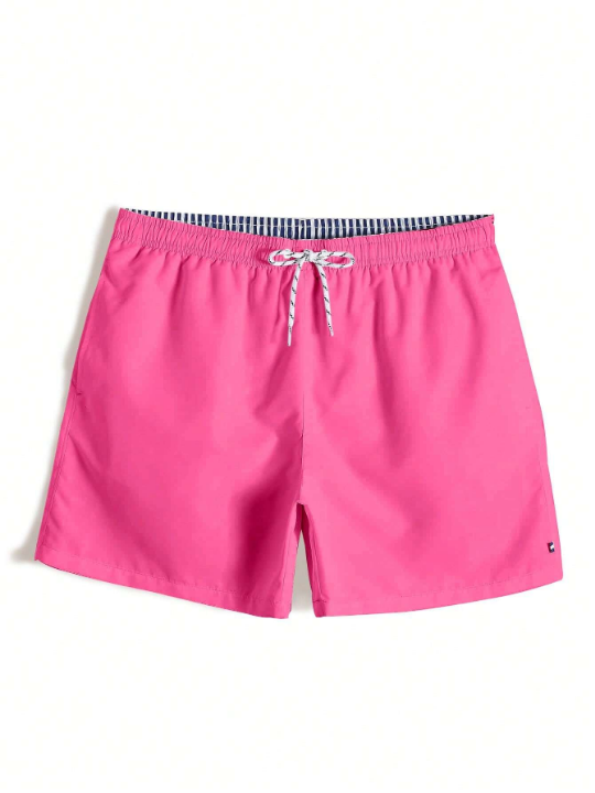 Manfinity Men's Solid Color Simple Drawstring Beach Shorts
