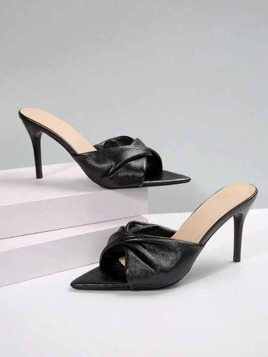 Summer And Autumn Women's Outer Wear Artificial Leather Pointed Toe New Style Women's Outer Wear Internet Celebrity New Fashion French High-Heeled Sandals