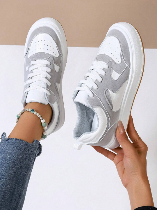 Women's Casual Sport Shoes, Thick Platform Fashion Sneakers, Low-Cut Lace-Up White Shoes, Suitable For Any Season