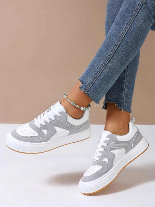 Women's Casual Sport Shoes, Thick Platform Fashion Sneakers, Low-Cut Lace-Up White Shoes, Suitable For Any Season