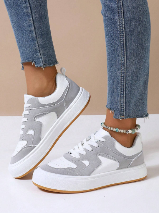 Women's Casual Sport Shoes, Thick Platform Fashion Sneakers, Low-Cut Lace-Up White Shoes, Suitable For Any Season