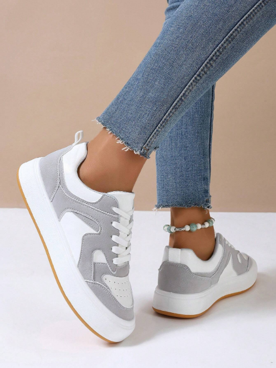 Women's Casual Sport Shoes, Thick Platform Fashion Sneakers, Low-Cut Lace-Up White Shoes, Suitable For Any Season