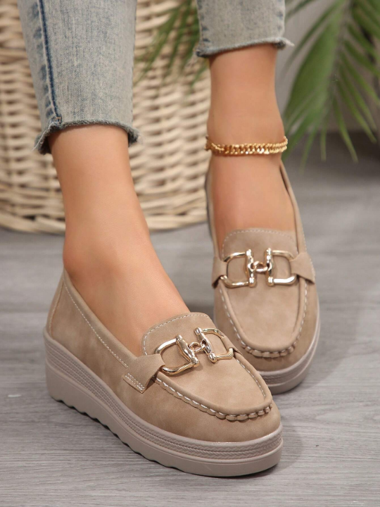 Women's Casual Sport Shoes With Comfortable Soft Sole, Metallic Chain Decor, Loafers