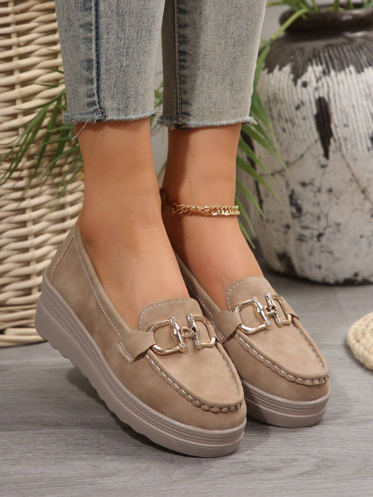 Women's Casual Sport Shoes With Comfortable Soft Sole, Metallic Chain Decor, Loafers