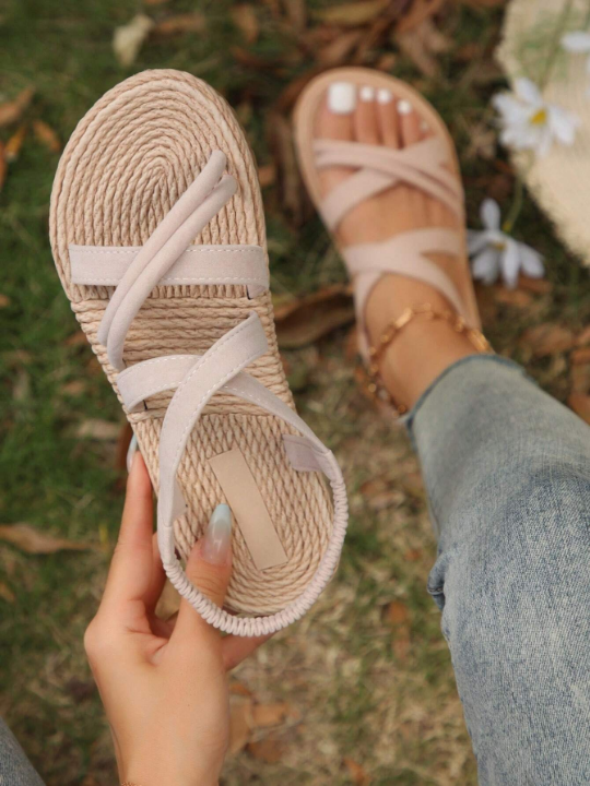 Women's Lightweight Round Toe Anti-Bumblebee Rope Sole Simple Style Daily Summer Sandals For Youth